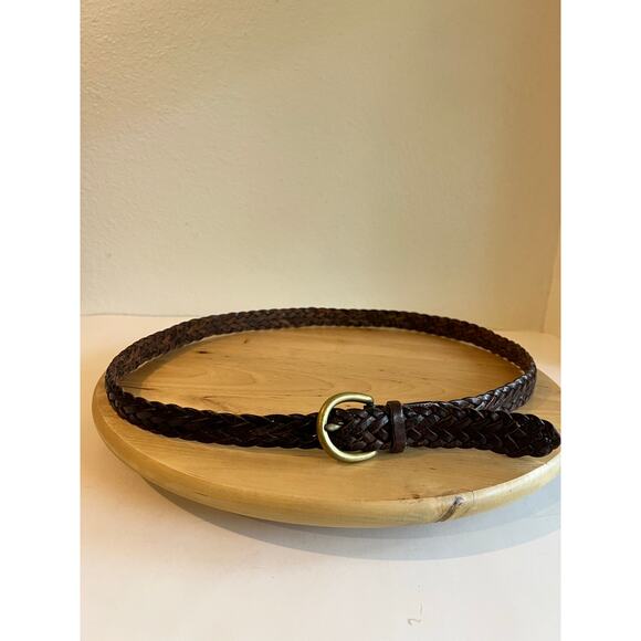 Vintage 90s Coach British Tan Genuine Woven Leather Gold Brass Belt Size Large